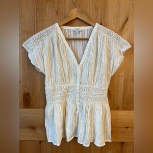 Sundance Crochet Lace Peplum Blouse Ivory Cottagecore Boho Medium